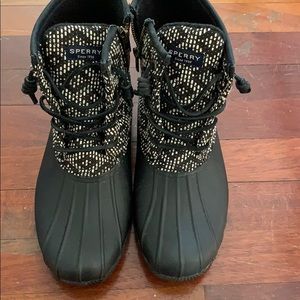 Sperry black and white rain boots